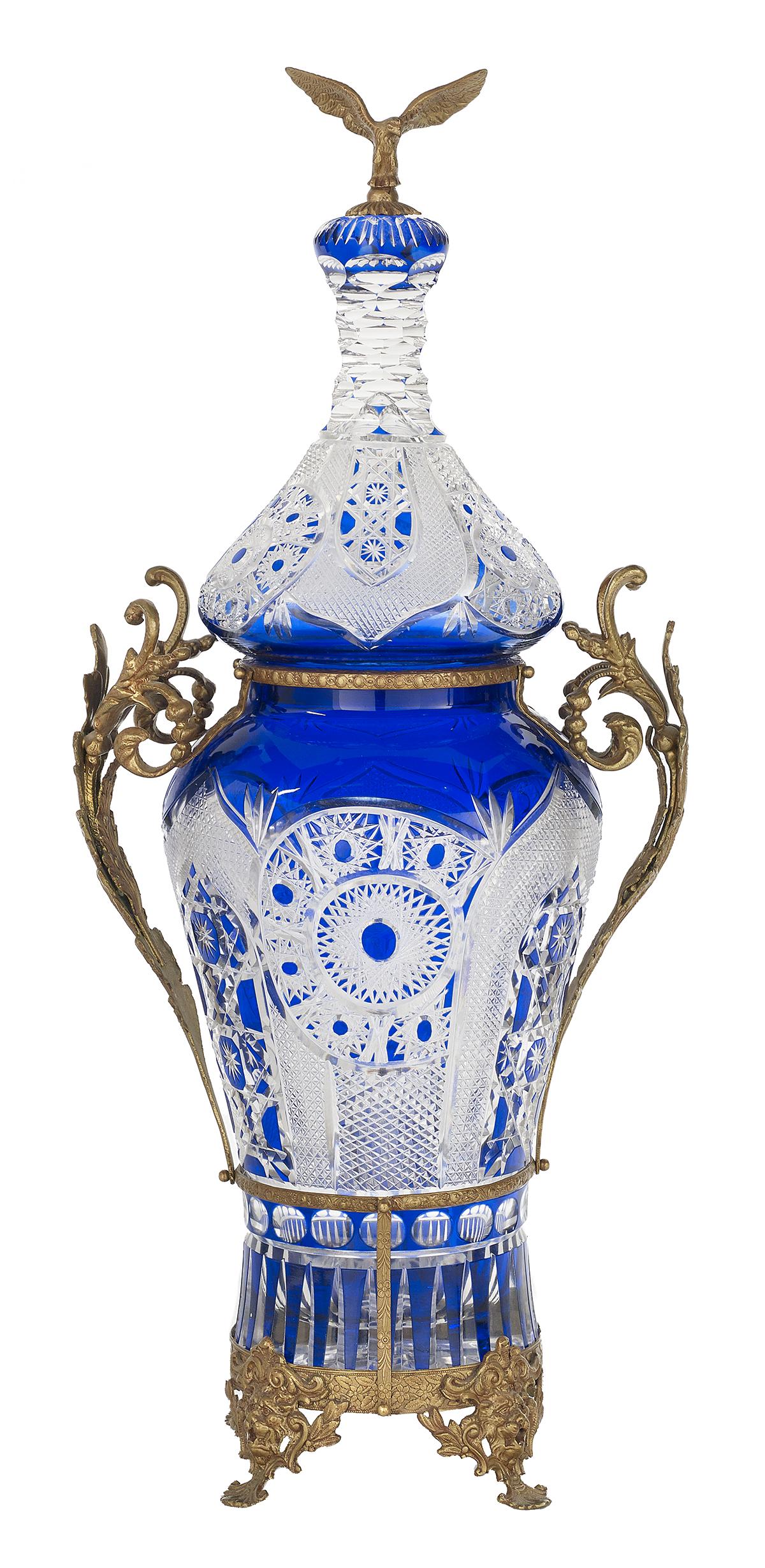 Brass-Mounted Brilliant-Style Glass Urn (1 of 2)