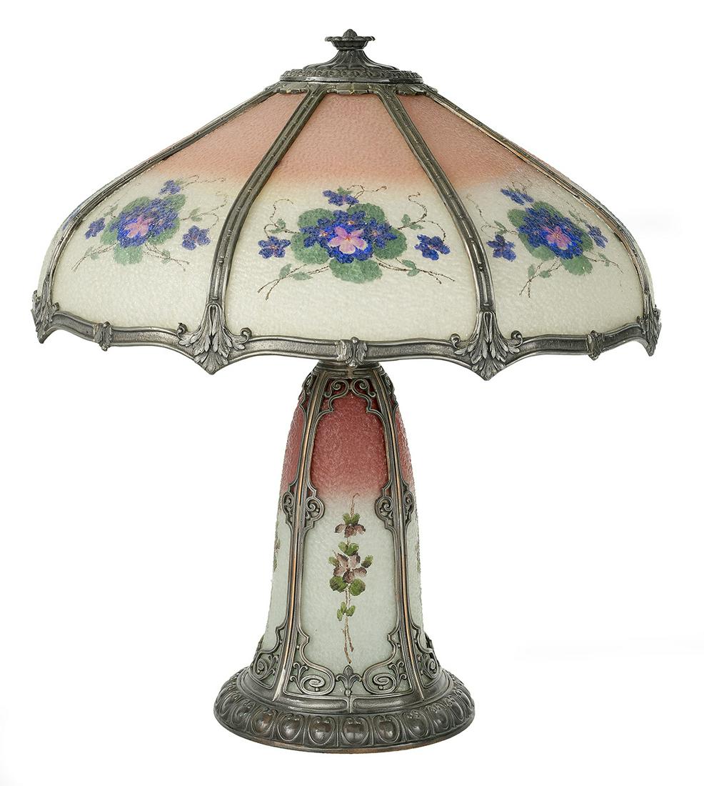 American Reverse-Painted Glass & Metal Table Lamp (1 of 2)