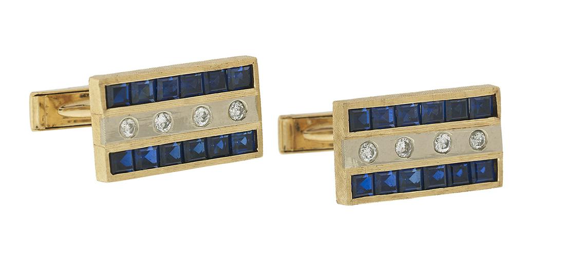 Diamond and Faux Sapphire Cufflinks (1 of 1)