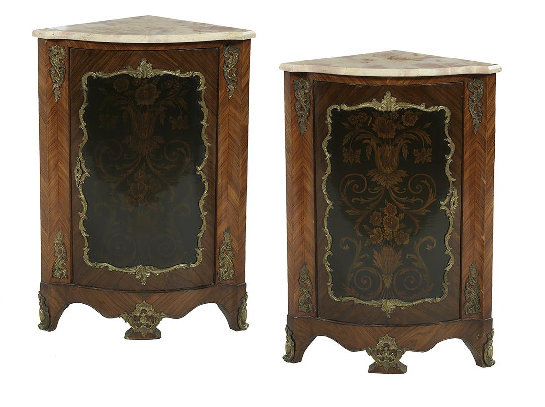 Pair of Regence-Style Marble-Top Corner Cabinets (1 of 2)