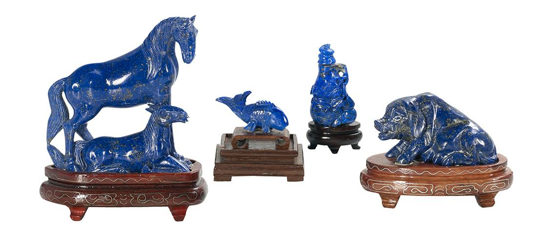 Four Asian Lapis Lazuli Carvings on Stands (1 of 1)