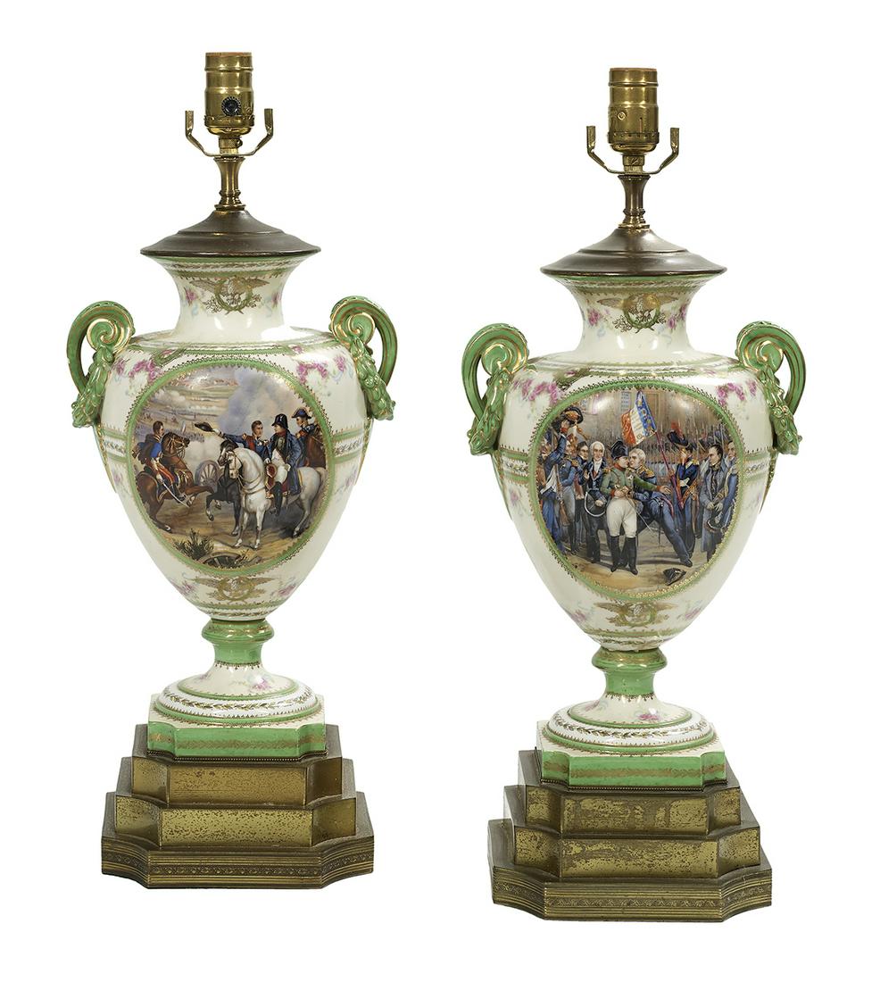 Pair of French Porcelain Urns Converted to Lamps (1 of 1)