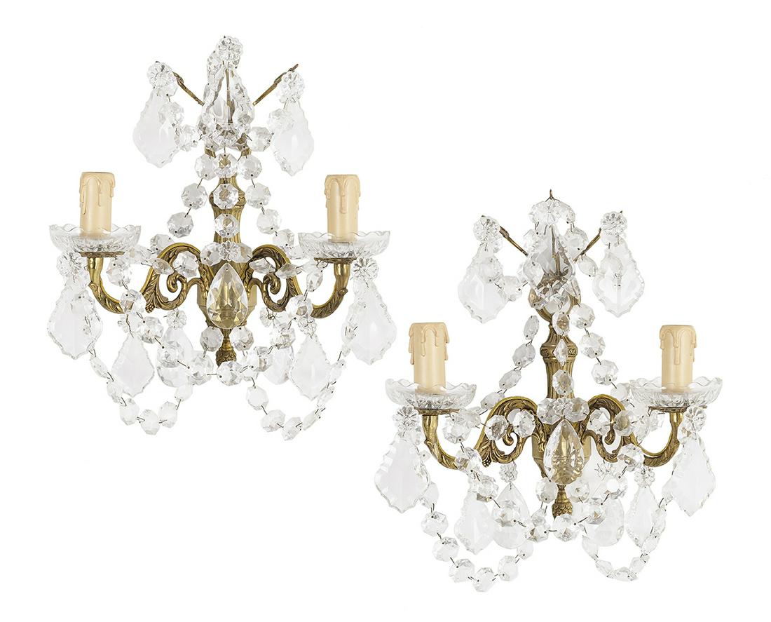 Pair of Brass and Crystal Sconces (1 of 1)