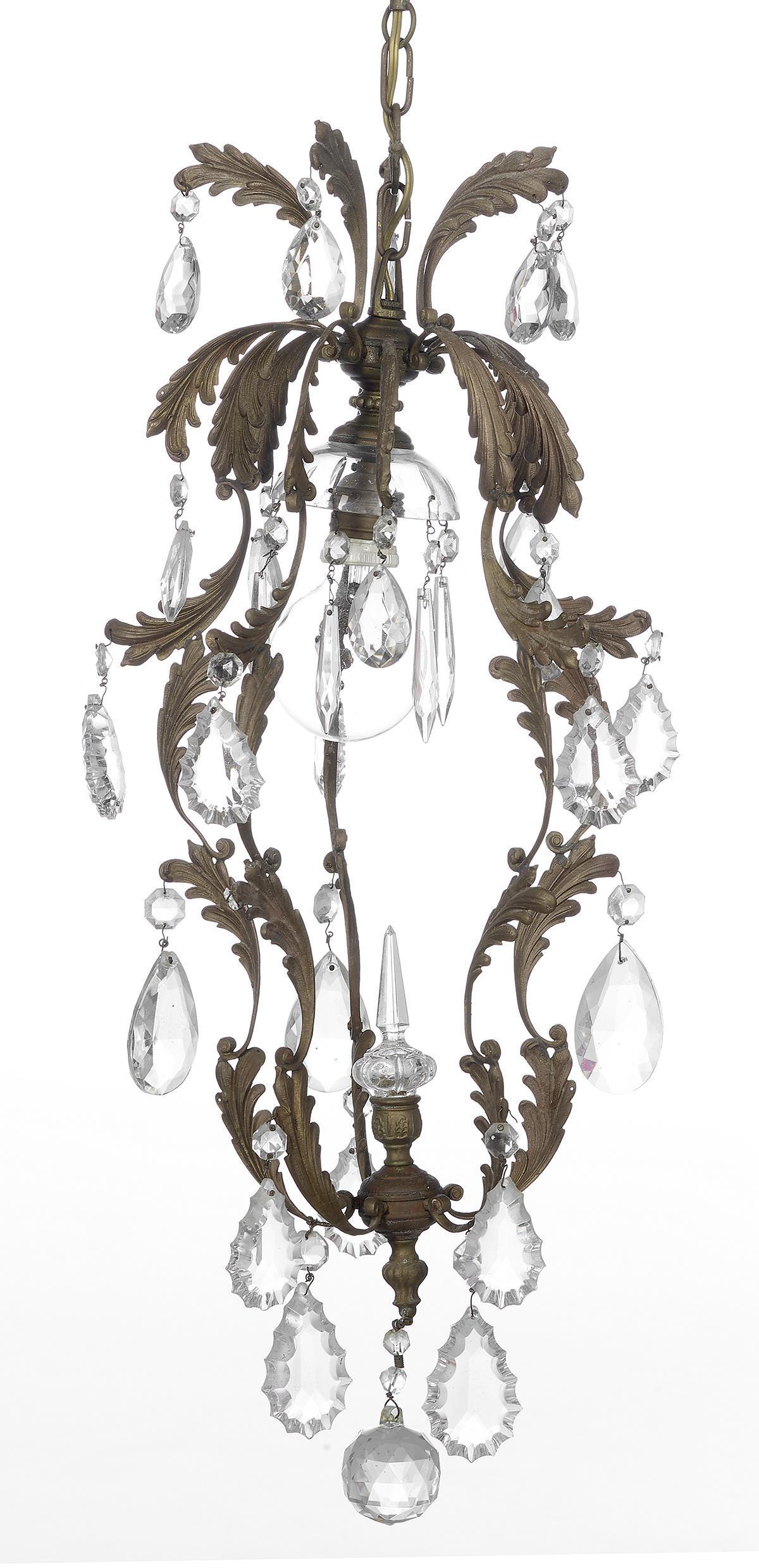 French Rococo-Style Brass & Glass Hall Chandelier (1 of 1)