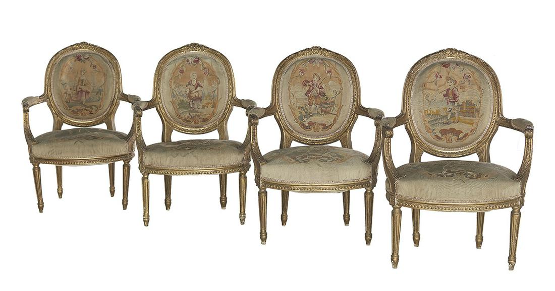 Suite of Four Louis XVI-Style Giltwood Fauteuils (1 of 1)