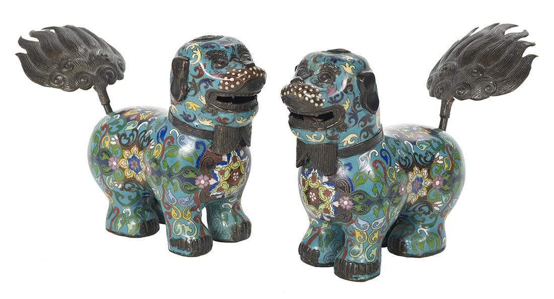 Pair of Chinese Cloisonne Foo Dogs (1 of 2)