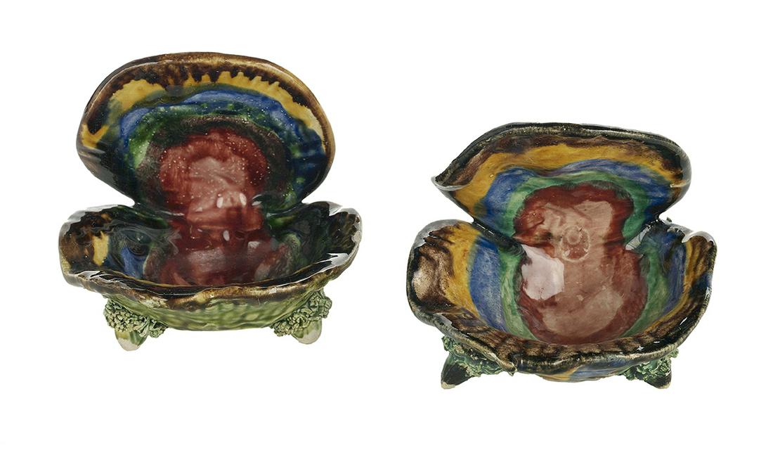 Pair of Majolica Oyster-Form Dishes: Pair of Majolica Oyster-Form Dishes Portuguese, in the 19th century style. h. 4-1/4", w. 4-3/4", d. 3-3/4" Provenance: Bruce McCashin Collection.