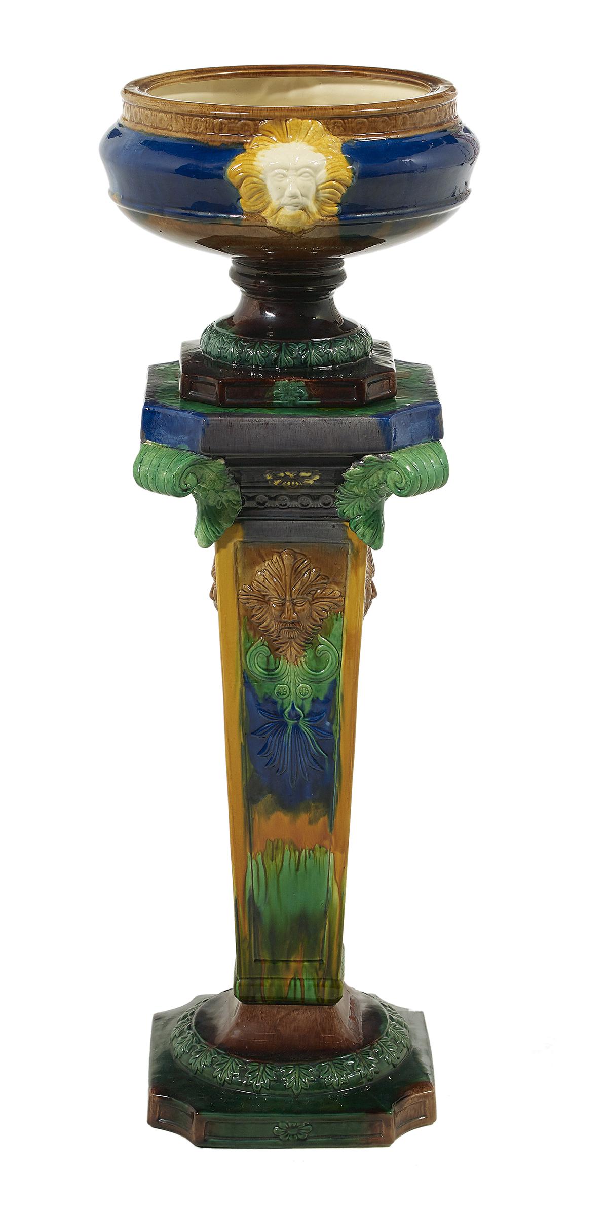 Majolica Footed Jardiniere on Pedestal (1 of 2)