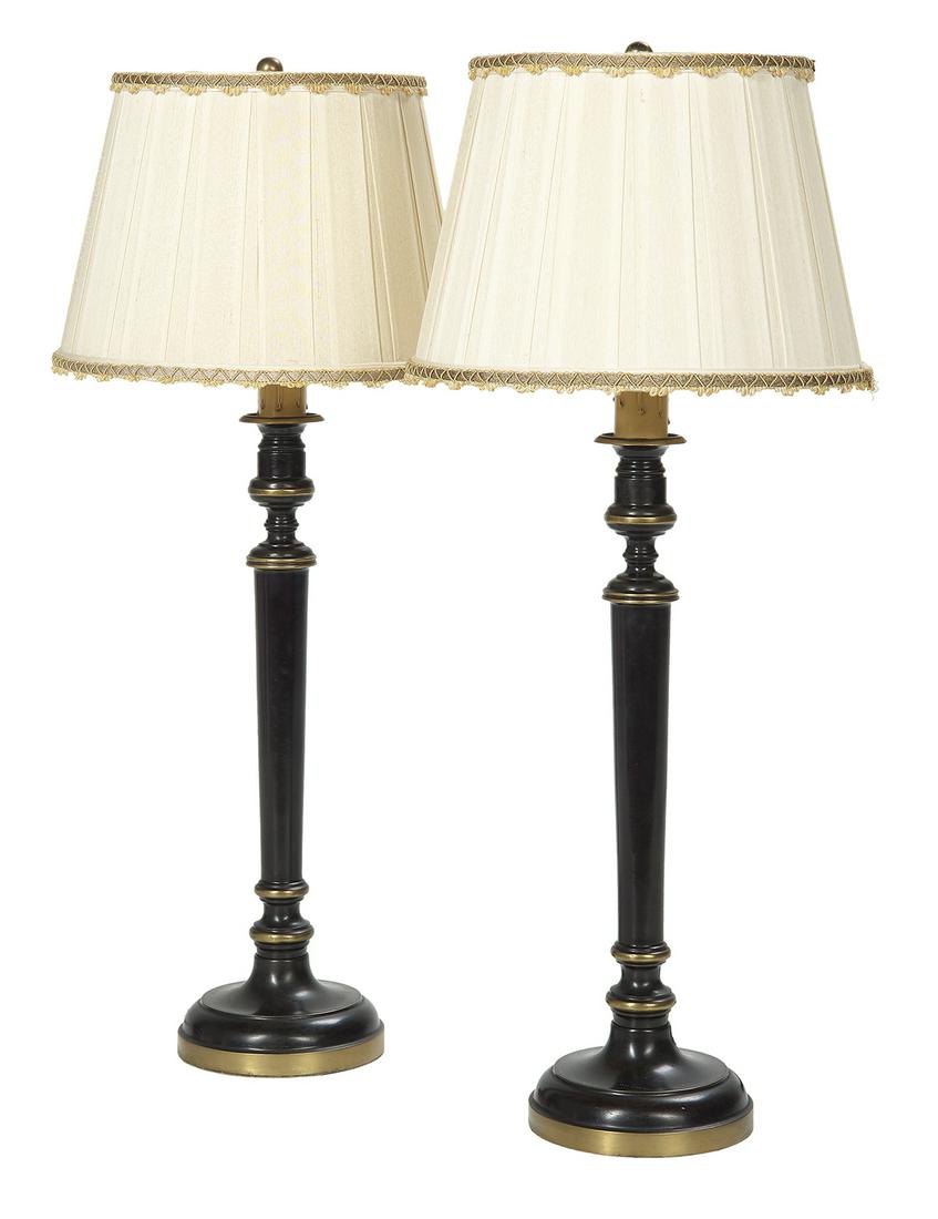 Pair of Bronze Dore et Patine Candlestick Lamps (1 of 1)