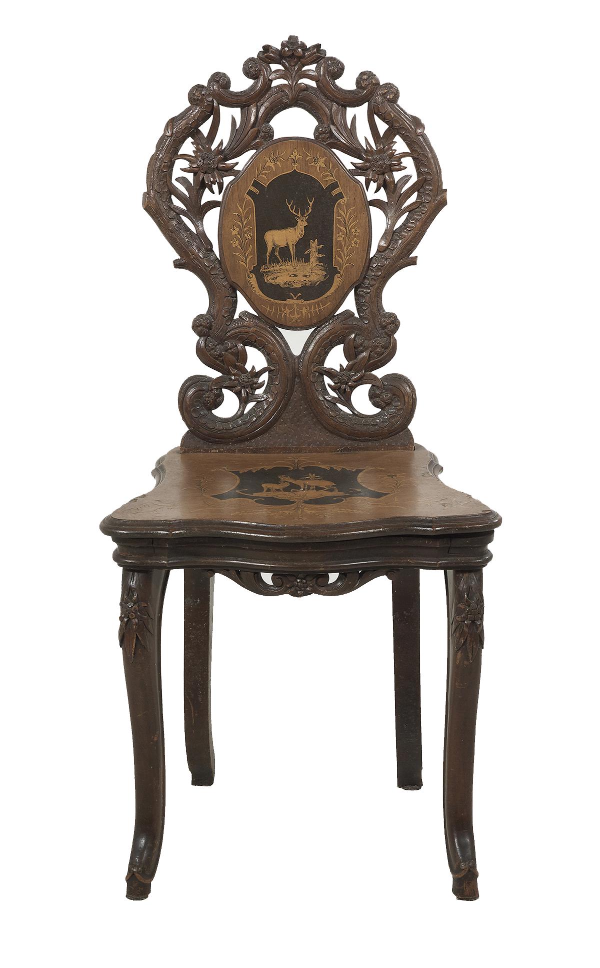 German Black Forest Carved Walnut Hall Chair (1 of 3)