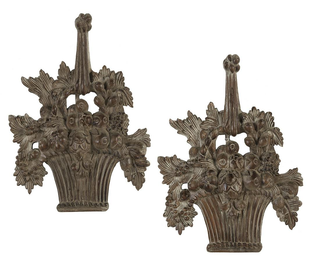 Pair of Italian Carved Wood Plaques (1 of 3)