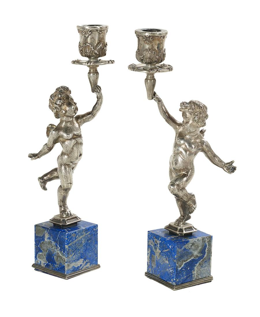 Pair of Lapis Lazuli & Metal Figural Candlesticks (1 of 1)