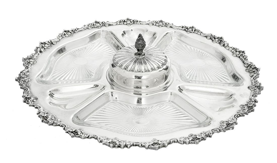 Silverplate and Glass Revolving Relish Tray (1 of 1)