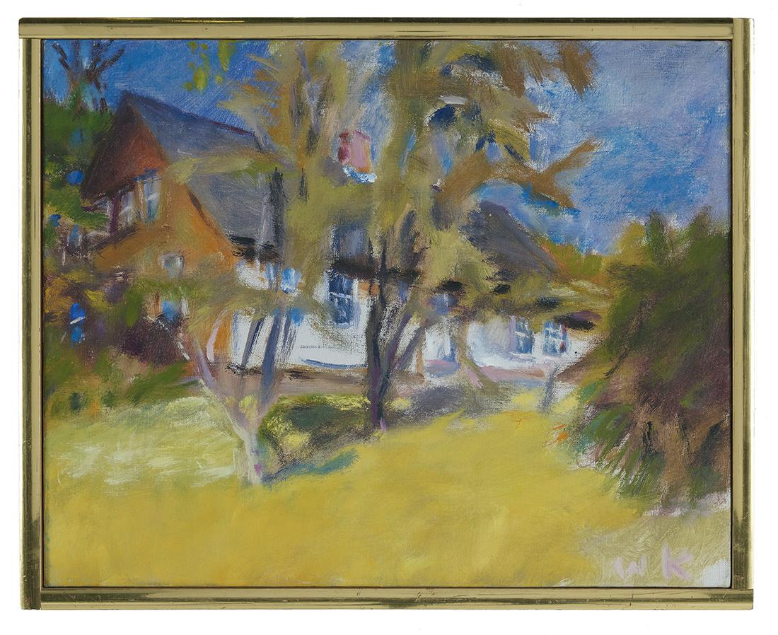 Wolf Kahn (German/New York, b. 1927): Wolf Kahn (German/New York, b. 1927) "The Rayle House", 1980 oil on canvas monogrammed lower right, verso with "Meredith Long & Company, Houston, Texas" label. Thin gallery frame. 16" x 20", framed 17