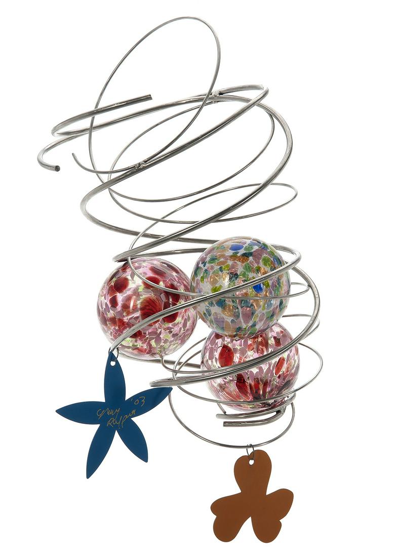 Ginny Ruffner (USA/Seattle, b. 1952): Ginny Ruffner (American/Seattle, b. 1952) "Flowering Tornado", 2003 metal and blown glass signed and dated on one hanging element. h. 9-3/4", w. 13", d. 10" Provenance: Collection of Mark M. Johnson,