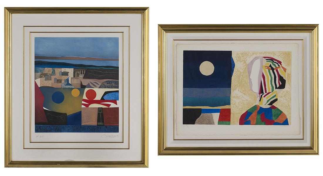 Max Papart (French, 1911-1994): Max Papart (French, 1911-1994) "Facing West" and "Renaissance" two colored aquatints each pencil-signed and numbered, the first "H.C. II/V"; the second "H.C. 9/10". Each matted, glazed and framed; the