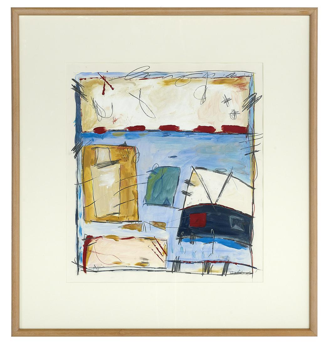 Paulette Tokar Whiteman (USA/Louisiana, b. 1950): Paulette Tokar Whiteman (American/Louisiana, b. 1950) "Again", 1991 acrylic collage on paper signed and dated lower right and titled lower left, a "Sylvia Schmidt Gallery, Julia St., New Orleans, Loui