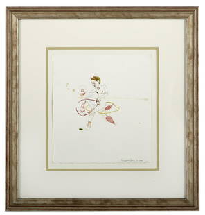 Peregrine Honig (USA, b. 1976): Peregrine Honig (American, b. 1976) "Spotted Elephant", 2000 watercolor and ink on paper signed and dated lower right. Matted, glazed and framed. 11" x 10", framed 20-1/4" x 19-1/4" Provenance: Collec
