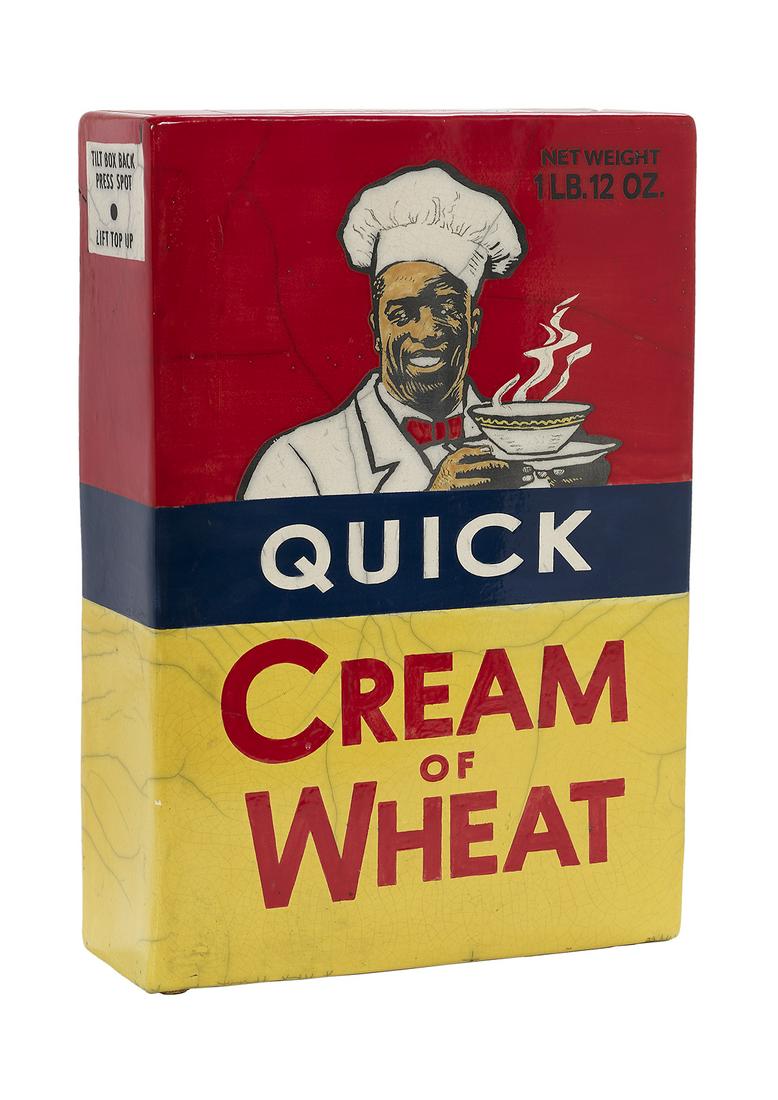 Karen Shapiro (USA, b. 1947): Karen Shapiro (American, b. 1947) "Cream of Wheat" painted and glazed ceramic marked "K" at bottom. h. 15-1/4", w. 10-1/2", d. 2-1/2"