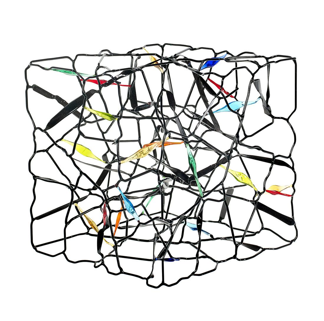 Anna Skibska (Polish/Washington, b. 1959): Anna Skibska (Polish/Washington, b. 1959) "Untitled - Black" stretched glass rods h. 6", w. 6", d. 6" Provenance: Collection of Mark M. Johnson, Montgomery, Alabama.