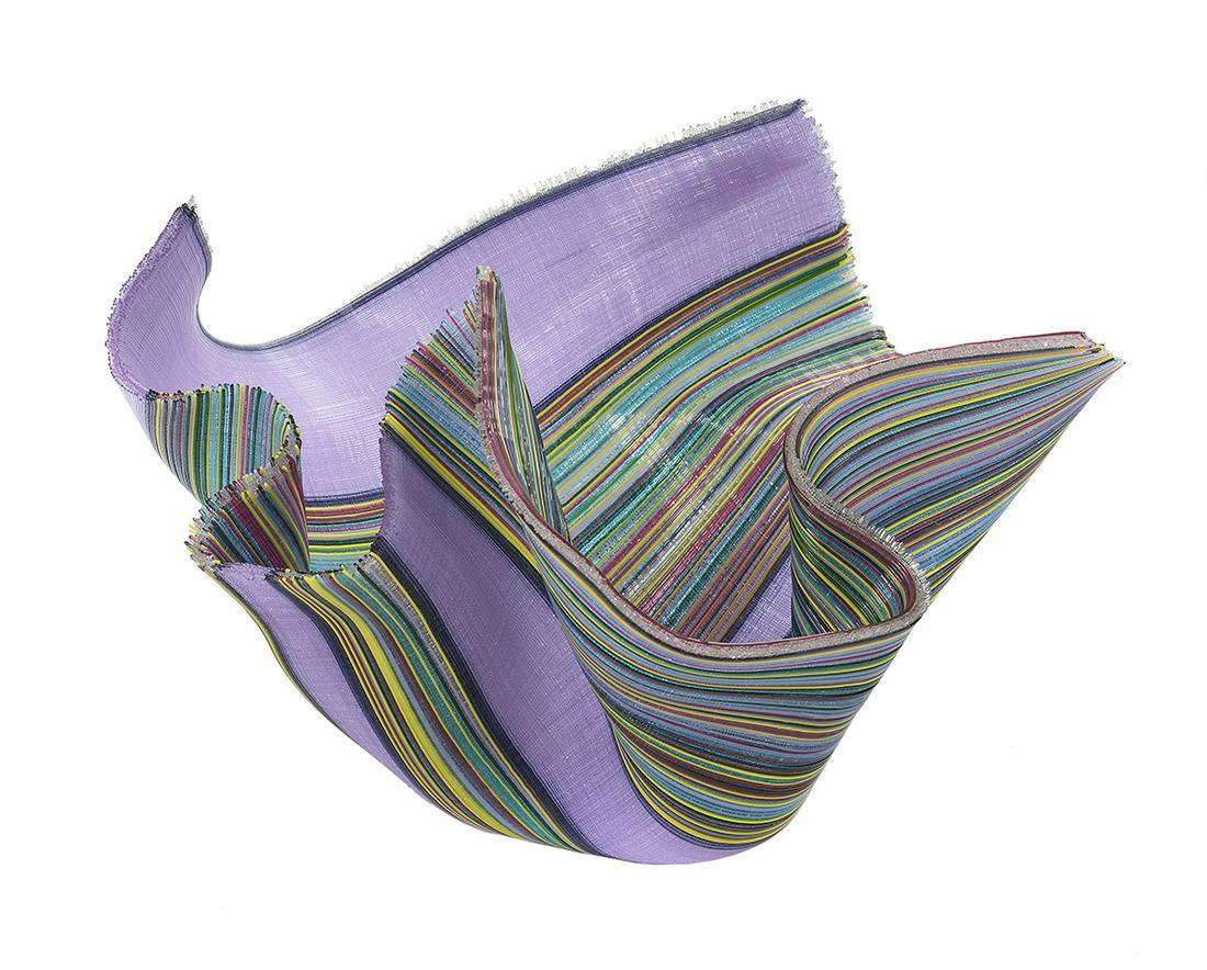 Carole Perry (USA/Arizona, Contemporary): Carole Perry (American/Arizona, Contemporary) "Calypso" woven glass canes incised signature and mark at bottom. h. 8-1/2", dia. 13"