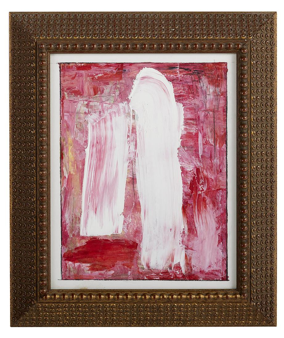 Cheryl Kelley (USA/Texas, b. 1968): Cheryl Kelley (American/Texas, b. 1968) "Suspended" oil and mixed media on board unsigned, gallery label with artist and title en verso. Glazed and framed. 14" x 11", framed 18-1/2" x 15-1/2"