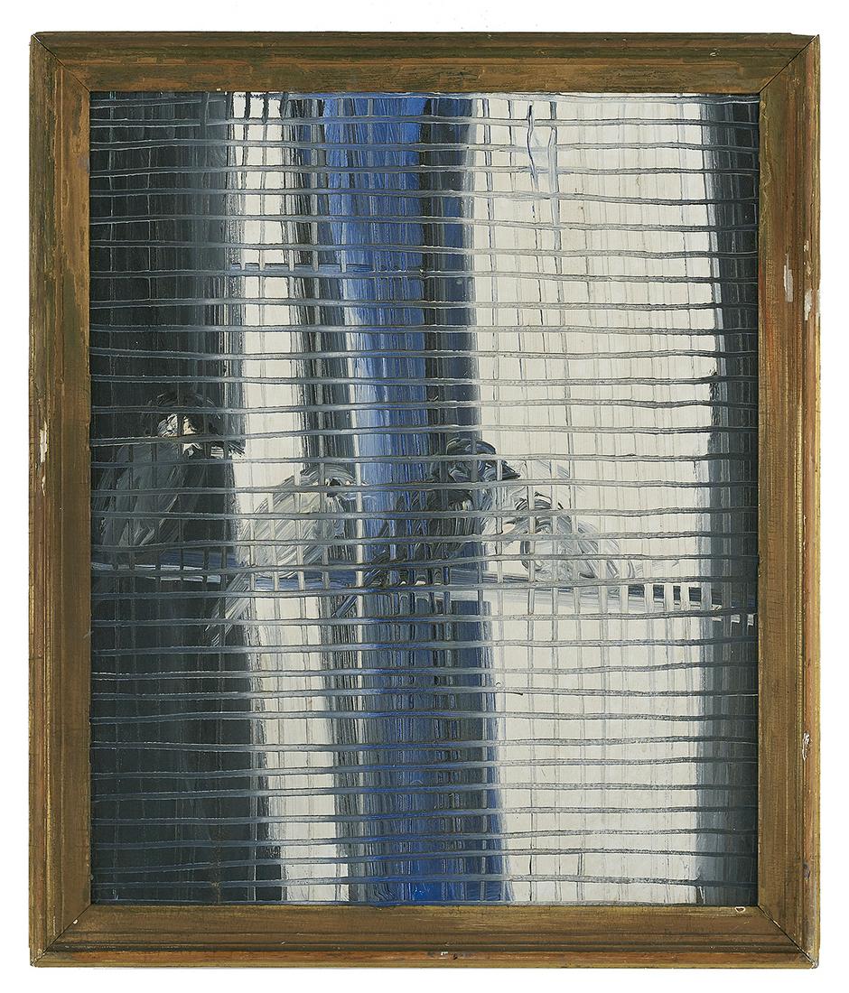 Hunt Slonem (US, b. 1951): Hunt Slonem (American, b. 1951) "Blueline" oil on canvas signed and titled en verso. Framed. 21-1/2" x 17-1/2", framed 24" x 20"