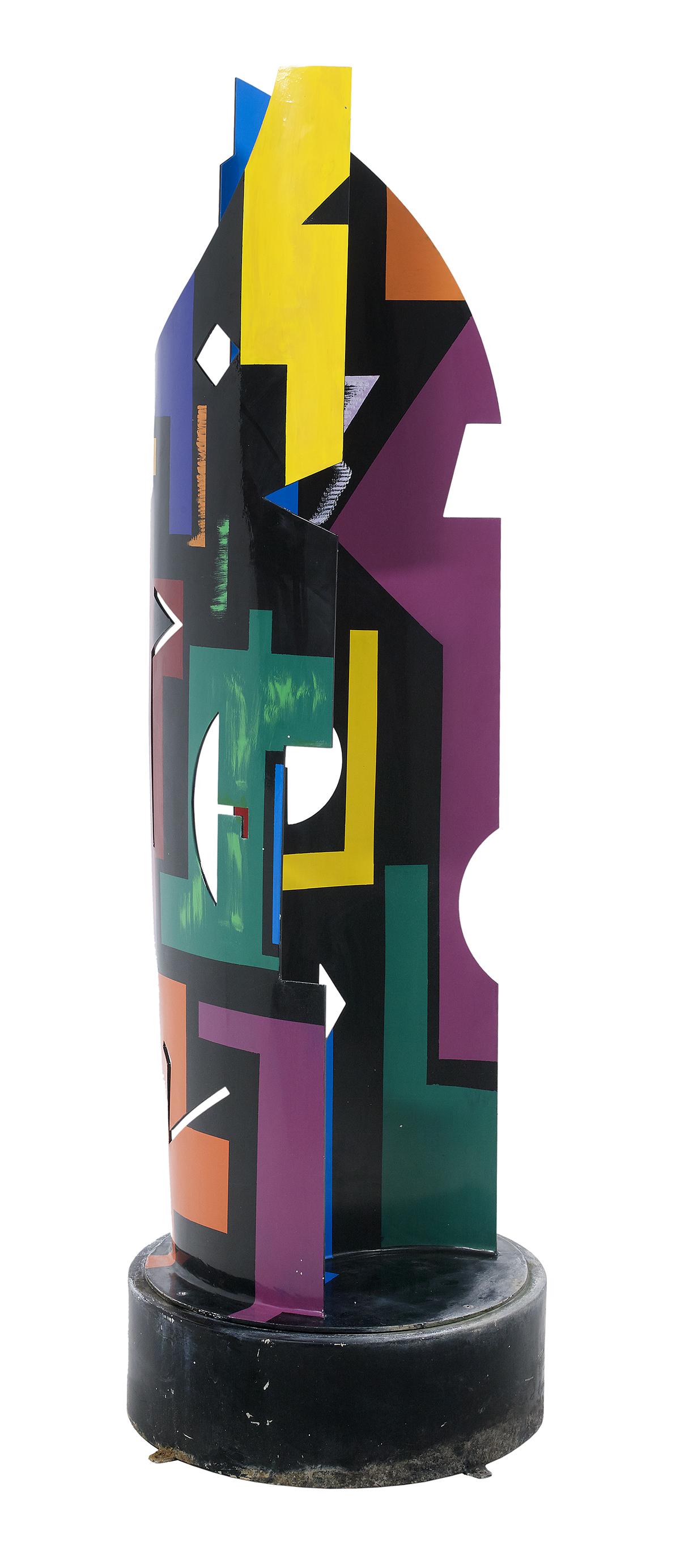 Niso Maman (Israeli, b. 1957): Niso Maman (Israeli, b. 1957) "Untitled", 1999 cut and painted metal signed, dated, copyright-marked and numbered "1/8" at back of integral base. overall h. 81", w. 26", d. 26"