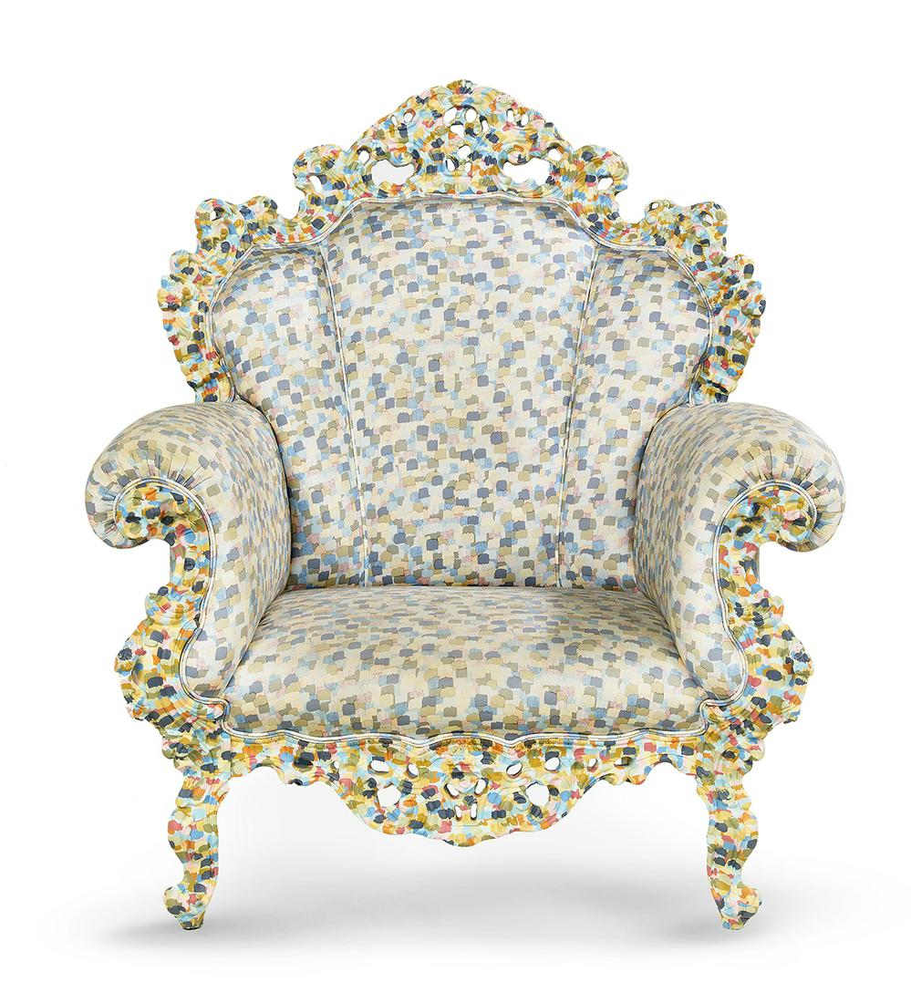Alessandro Mendini (Italian, 1931-2019): Alessandro Mendini (Italian, 1931-2019) "Proust Fauteuil", 1978 carved, painted and upholstered armchair produced by Cappellini, Milan, after the original design for the Palace of Diamanti, Ferrara, I