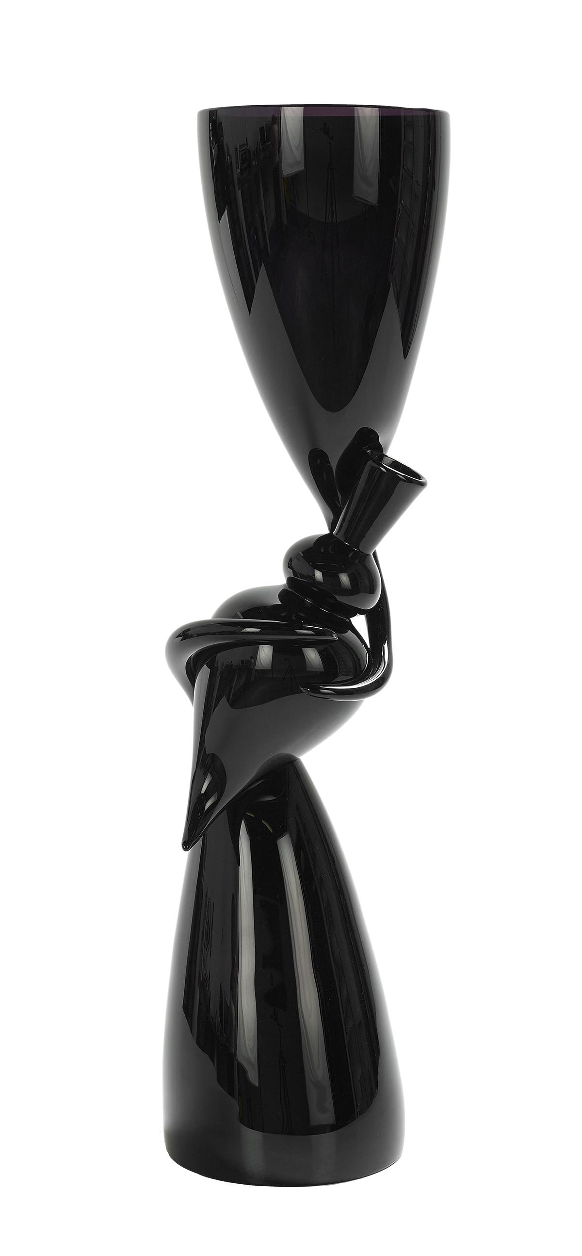 Richard Royal (US, b. 1952): Richard Royal (American, b. 1952) "Untitled", 1994 blown glass from the "Relationship" series, entwined elements in deep purple, incised signature and dated along edge. h. 31-3/4", dia. 7-1/2"