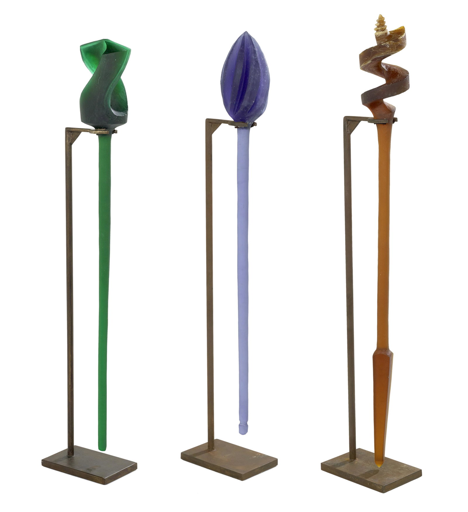 Rick Beck (US, b. 1960): Rick Beck (American, b. 1960) "Drill Bits", 2003/4 cast glass group of three from the "Tools" series including "Amber", "Green", "Blue", each with incised signature and dated along shaft, each with a 