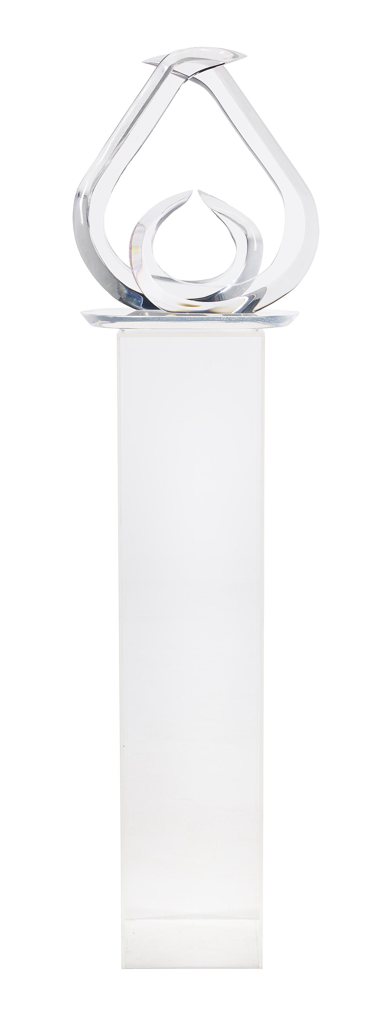 Hivo Van Teal (Cuban/Florida, 20th Century): Hivo Van Teal (Cuban/Florida, 20th Century) Lucite Sculpture comprised of two facing helixes, incised signature at front right of shaped self-base, with acrylic pedestal. h. 18", w. 18", overall h. wi