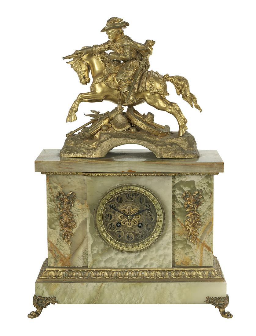 French Gilt-Bronze and Green Onyx Figural Clock (1 of 2)
