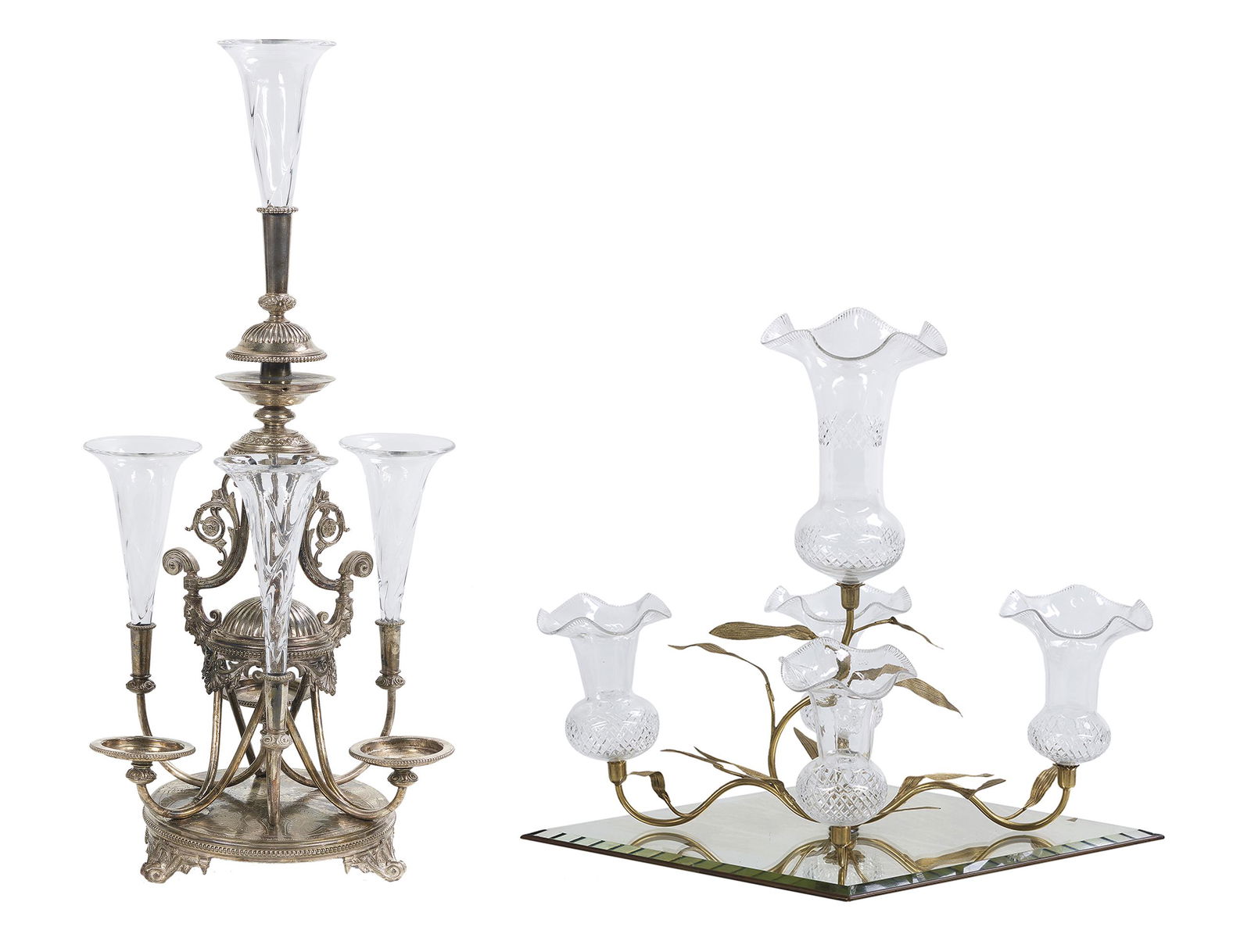 Two Glass and Metal Epergnes (1 of 3)