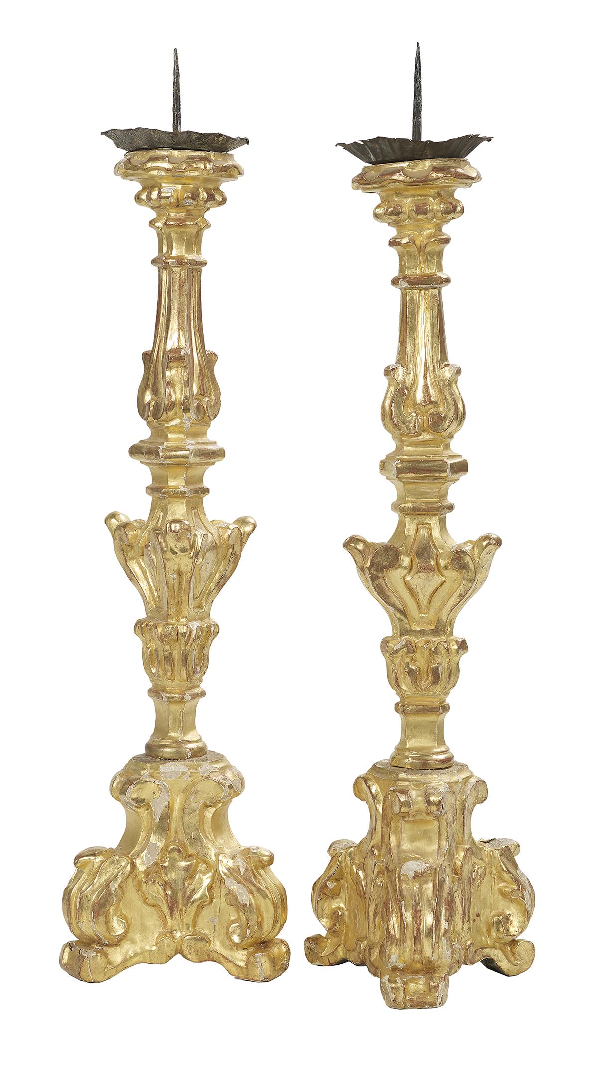 Pair of Continental Carved Giltwood Altar Sticks (1 of 1)