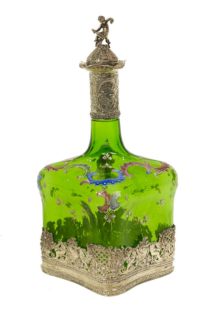 Sterling Silver-Mounted Enameled Glass Decanter (1 of 1)