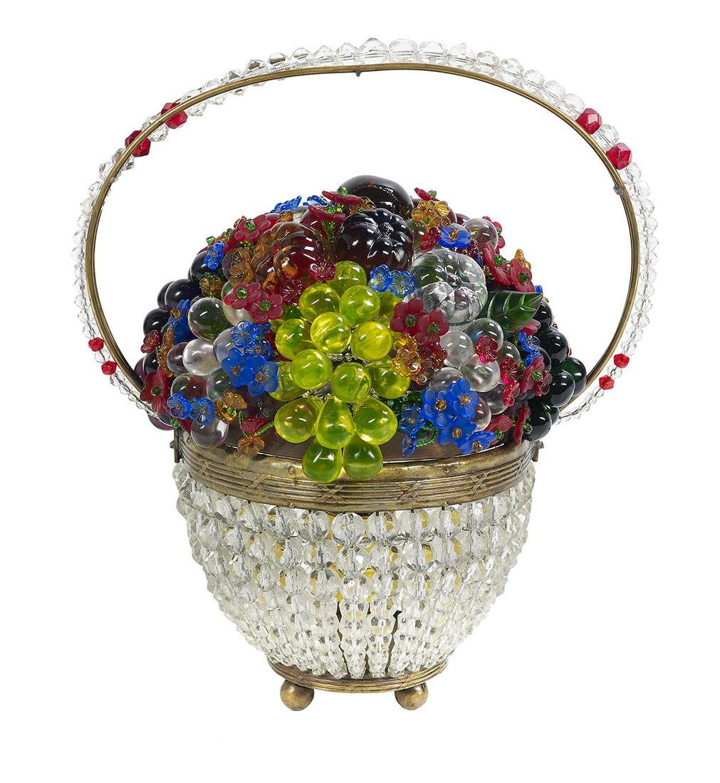 Czech Glass "Basket of Fruits and Flowers" Lamp (1 of 1)