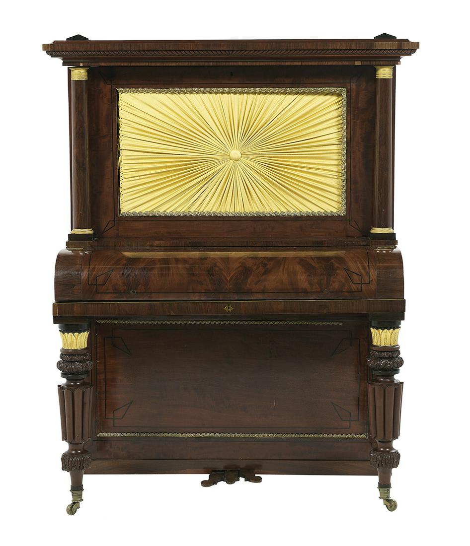 Loud & Brothers, PA (Active 1822-1837) Piano: Loud & Brothers, Philadelphia (Active 1822-1837) Stenciled and Bronze-Molded Mahogany Piano second quarter 19th century, in the classical taste, of upright form, the projecting top with gadrooned mold