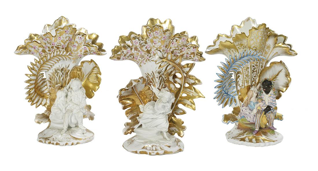 3 French "Uncle Tom's Cabin" Porcelain Fan Vases (1 of 1)