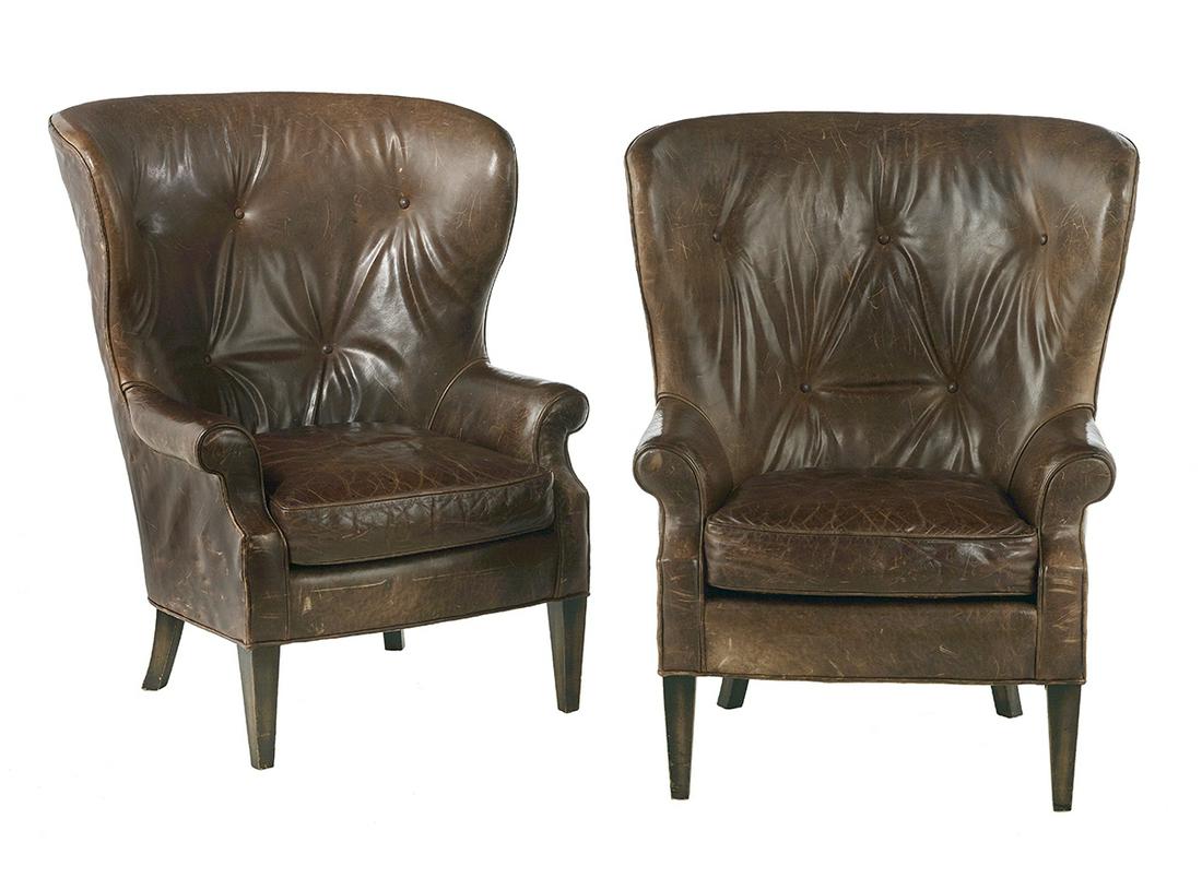 Pair of Contemporary Leather Wing Chairs (1 of 1)