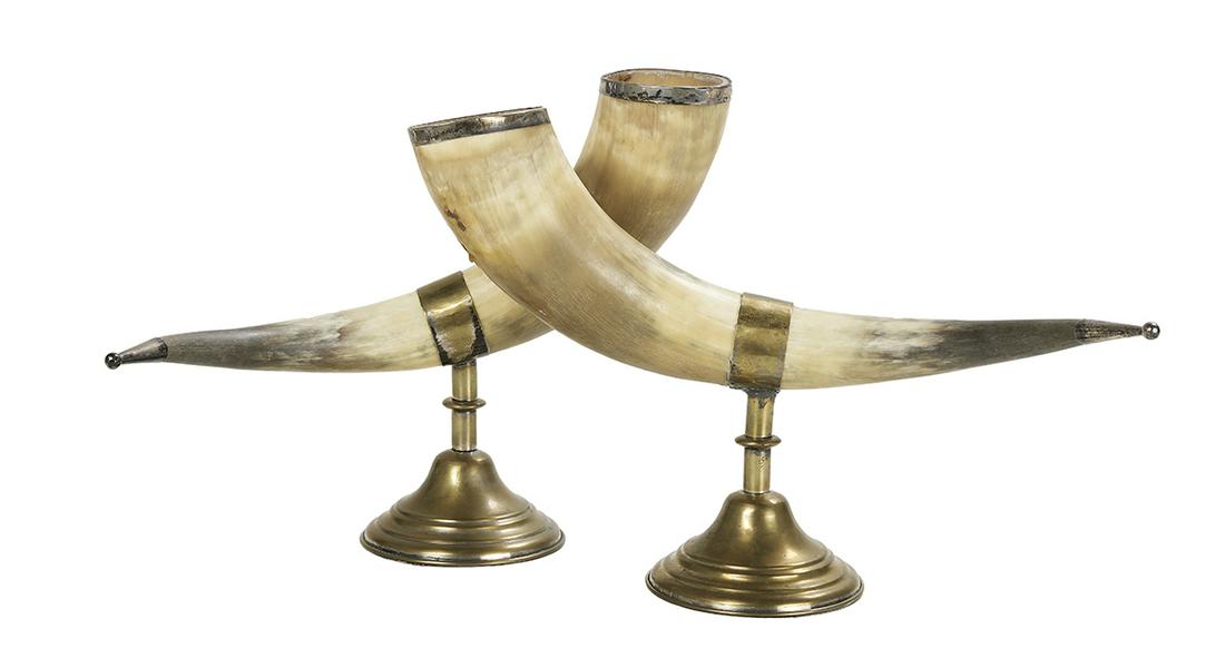 Pair of Silver-Plated Brass-Mounted Hunting Horns (1 of 1)