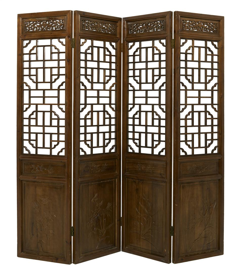 Chinese Carved Wood Four-Panel Screen (1 of 2)