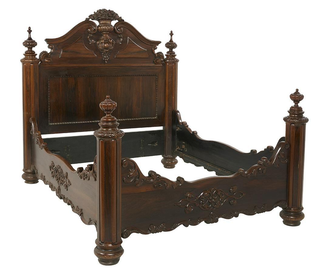 New Orleans Market Rosewood Bed: New Orleans Market Rosewood Bed in the Rococo Taste third quarter 19th century, of the group associated with the warerooms of Prudent Mallard, the faceted head and foot posts with molded panels, the h