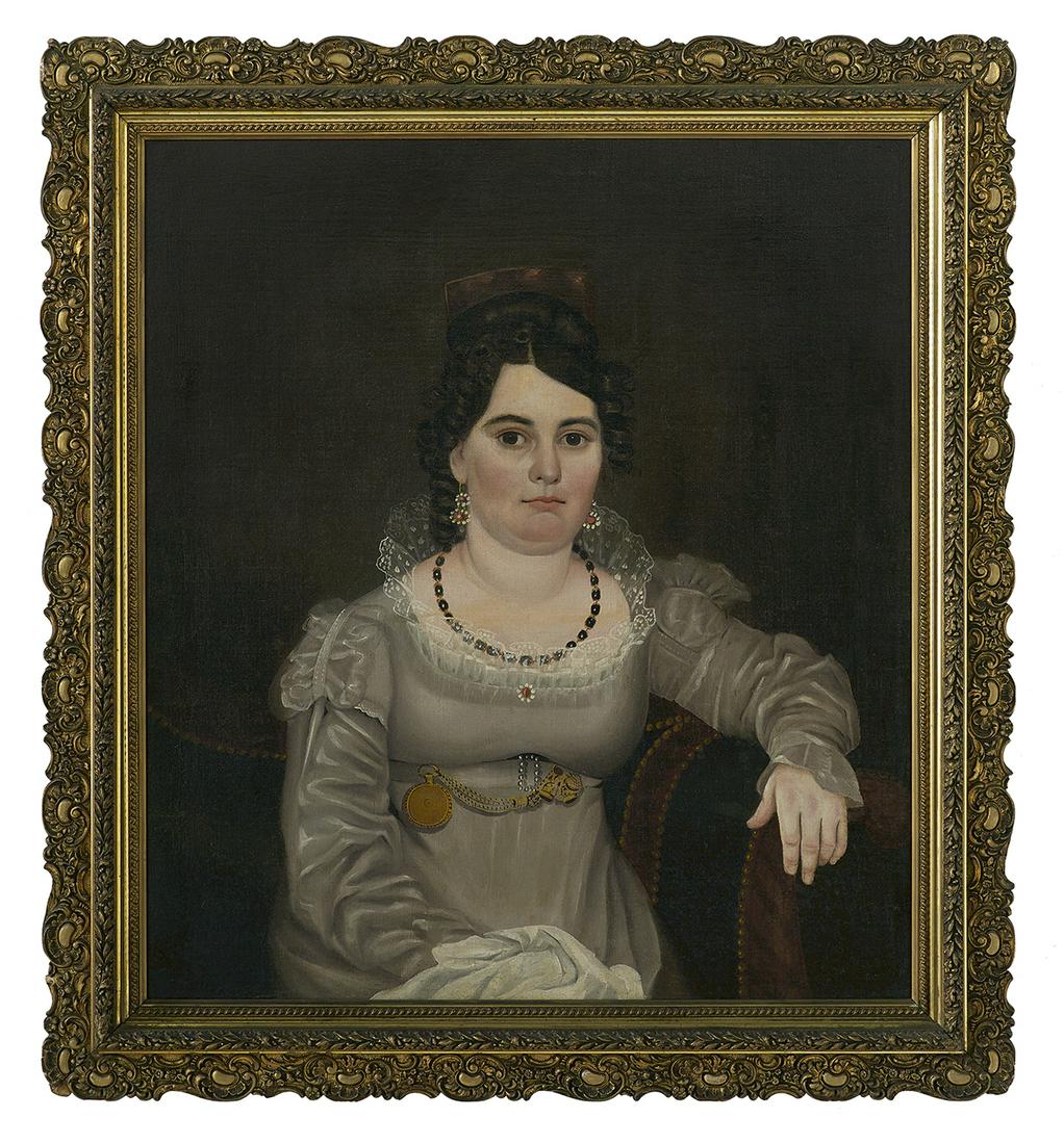 South Carolina (First Half 18th Century): Southern School/South Carolina (First Half 18th Century) "Portrait of Mrs. Mary Ellen Clendinen Hemingway, nee Myers (1802-1843), of South Carolina", ca. 1825-1835 oil on canvas unsigned. Framed. 35" 
