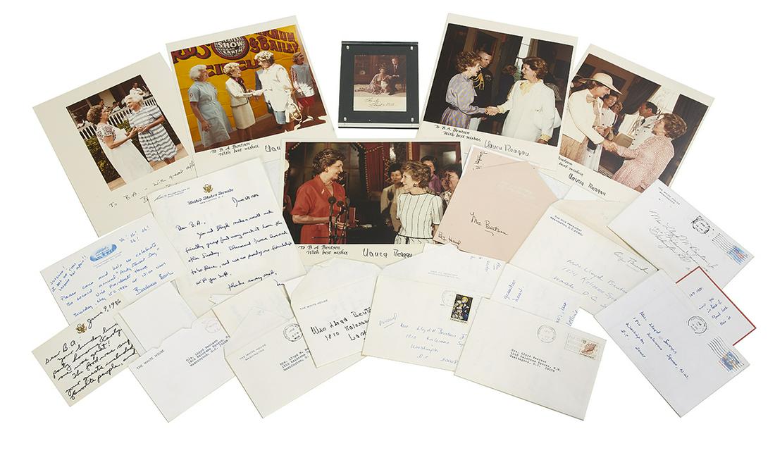 B.A. Bentsen Letters and Ephemera, 1980s: B.A. Bentsen Letters and Ephemera, 1980s including letters and notes from Nancy Reagan, John D. Rockefeller III, Russell Long, and long-time friend Barbara Bush (one alluding to the attempted assassin