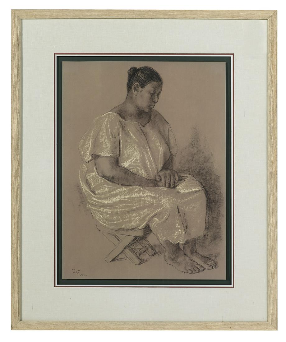 Francisco Zuniga (Mexican, 1912-1998): Francisco Zuniga (Mexican, 1912-1998) "Woman Seated on a Stool", 1974 offset lithograph on paper Zuniga 20 Dibujos (A Portfolio of Prints), 1974, published by Galeria de Arte Misrachi, Mexico, signed
