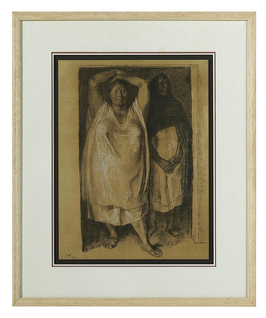 Francisco Zuniga (Mexican, 1912-1998): Francisco Zuniga (Mexican, 1912-1998) "Two Women in a Doorway", 1974 offset lithograph on paper Zuniga 20 Dibujos (A Portfolio of Prints), 1974, published by Galeria de Arte Misrachi, Mexico, signed a