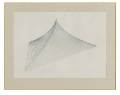 Agnes Denes (Hungarian/American, b. 1938): Agnes Denes (Hungarian/American, b. 1938) "Probability Pyramid" lithograph with metallic silver signed and dated lower left, numbered "35/40" and inscribed with hieroglyphs and equations lower right,