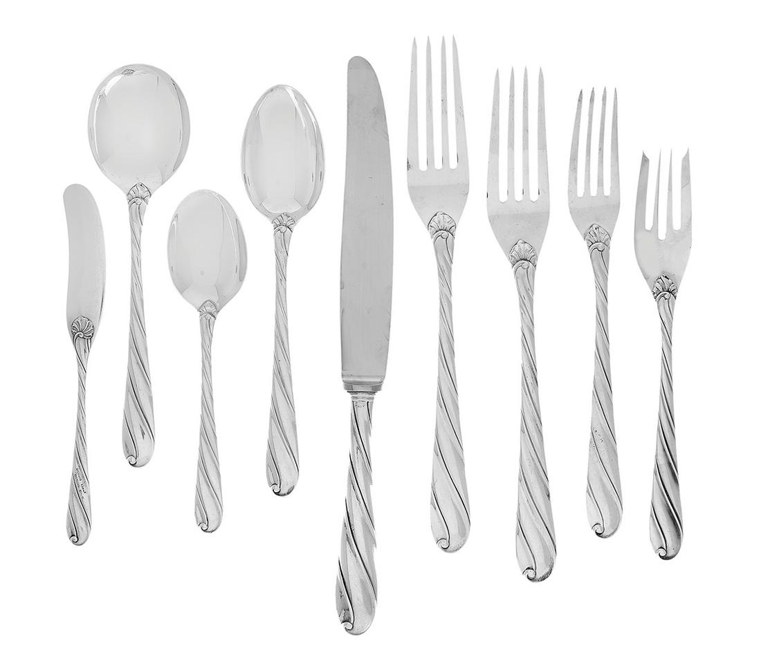 Buccellati "Torsade" Sterling Silver Flatware Set: Buccellati "Torsade" Sterling Silver Flatware Set contemporary, Milan, Italy, comprising a dozen eight-piece place settings, no monograms. 96 pieces total 154.01 total t. oz. (weighable silver) Notes: