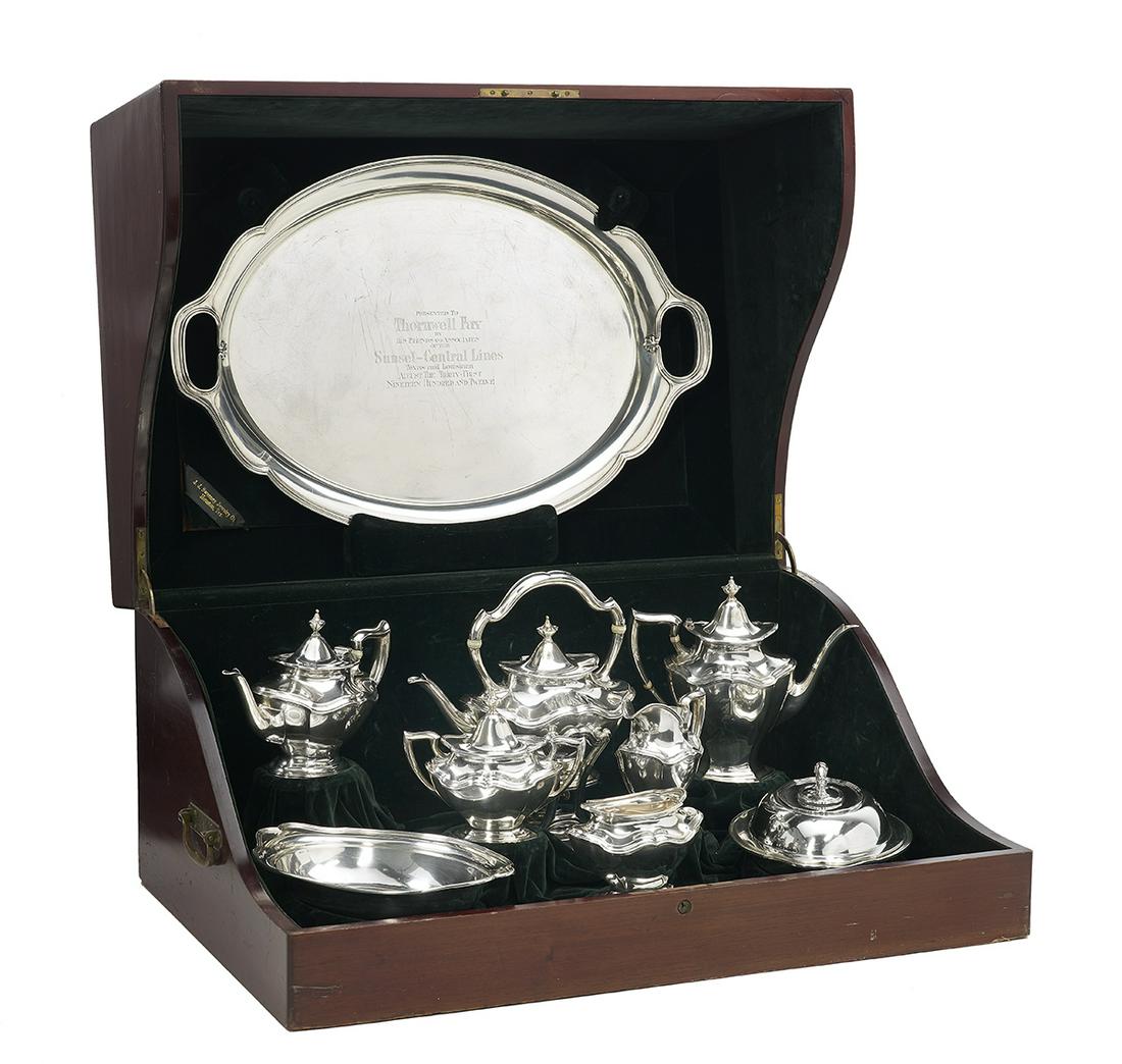 Reed & Barton "Hepplewhite" Silver Tea Service: Grand Reed & Barton "Hepplewhite" Presentation Sterling Silver Tea Service the pattern designed in 1907 by Charles Augustus Bennett (1869-1939), Taunton, Massachusetts, dated 1912, retailed by J.J. Sw